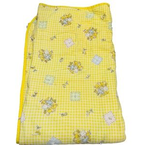 VTG Reigel Baby Blanket Comforter Bunny Bear Yellow Gingham Flowers 55”x44”